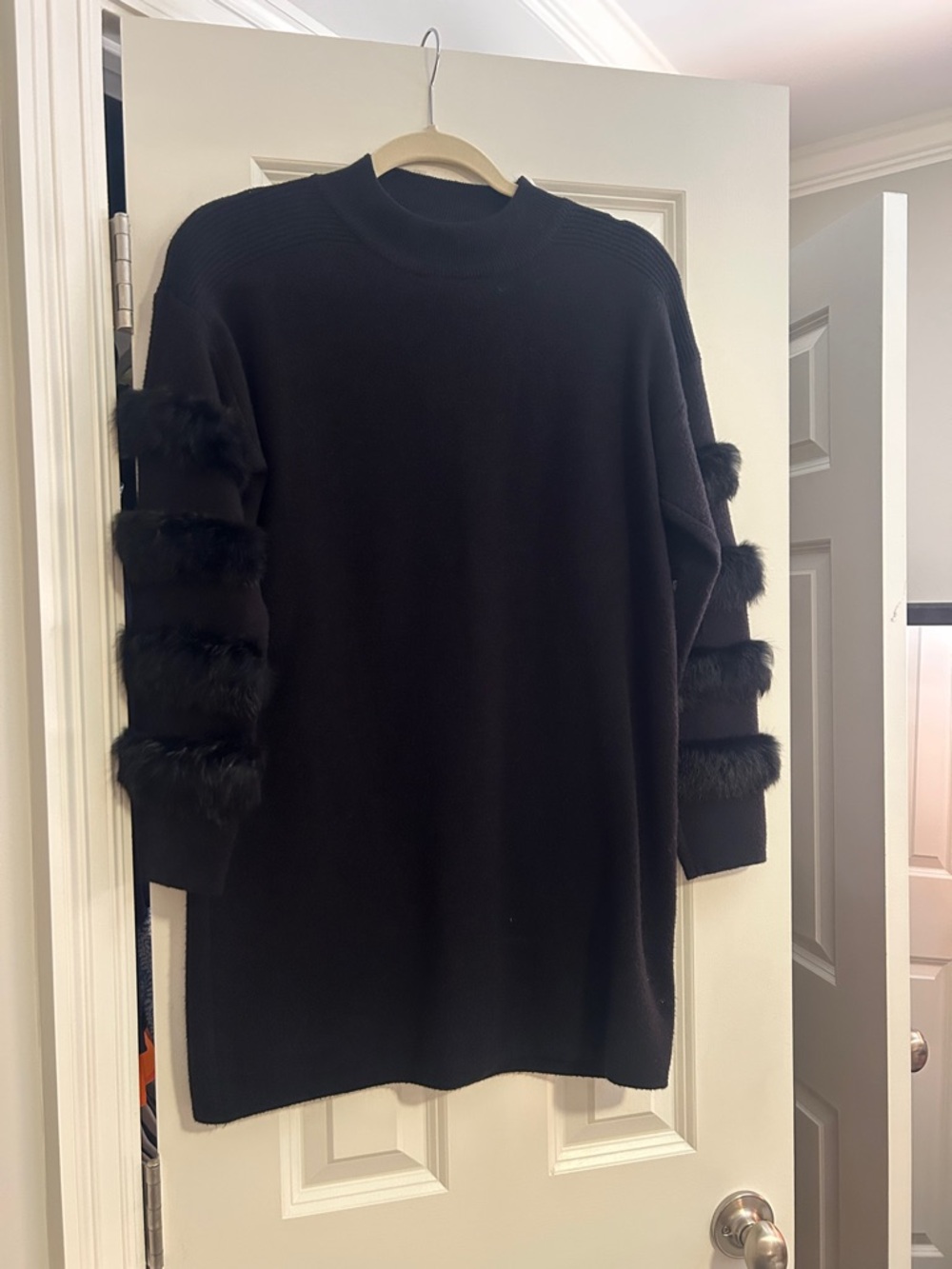 Pinch Black Faux-Fur Trim Mini Sweater Dress